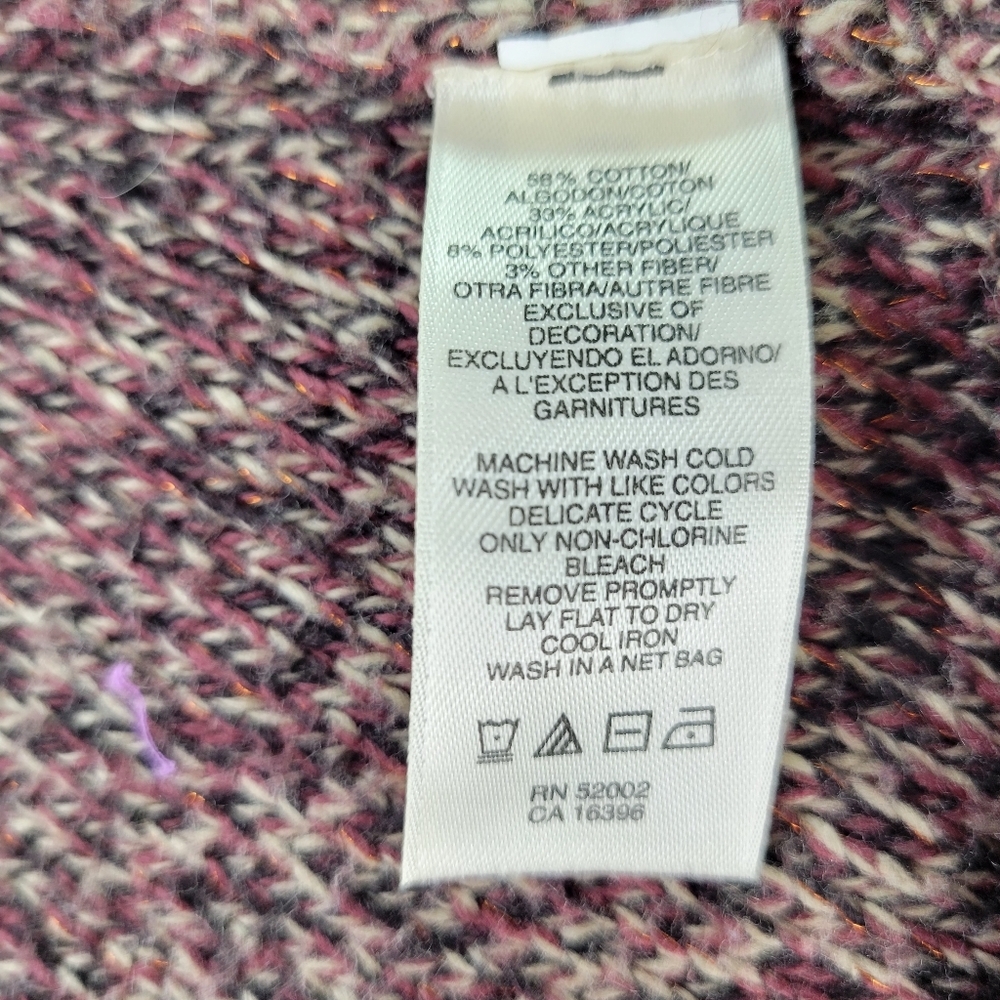 DKNY Jean Cardigan Cotton Blend Flower Embellishment Marled Pink Brown Size XL - Picture 15 of 15